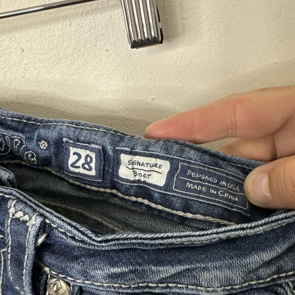 Miss Miss Women’s 28x30 Blue Denim Jeans Bootcut Embroidered Stretch Cut Off - Picture 7 of 8